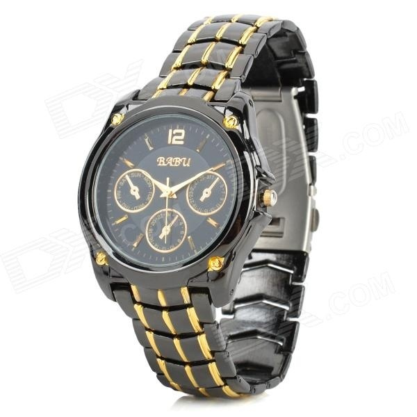 FeiWo Stainless Steel Band Analog Quartz Wrist Watch for Men - Black + Golden (1 x 377) | Wish