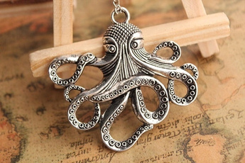 Octopus Necklace VERY LARGE Octopus Jewelry Octopus Pendant Necklace Octopus Gift Antique Bronze And Silver Octopus Charm Jewelry