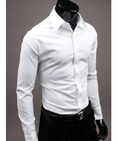 White Men's Long Sleeve Turn-down Collar Cotton Shirts
