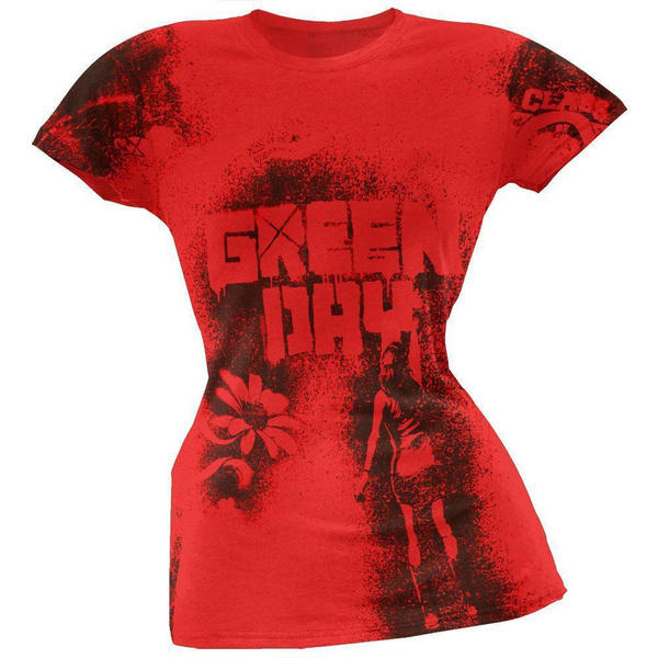 Green Day Paint All-Over Red Juniors T-Shirt