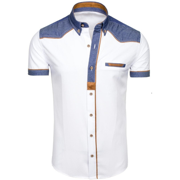 White/Blue New men's fashion short sleeve Shirt | Wish