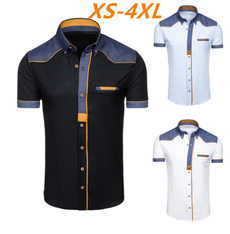 New Men's Fashion Inclined Buckle Personality Short Sleeve Shirt