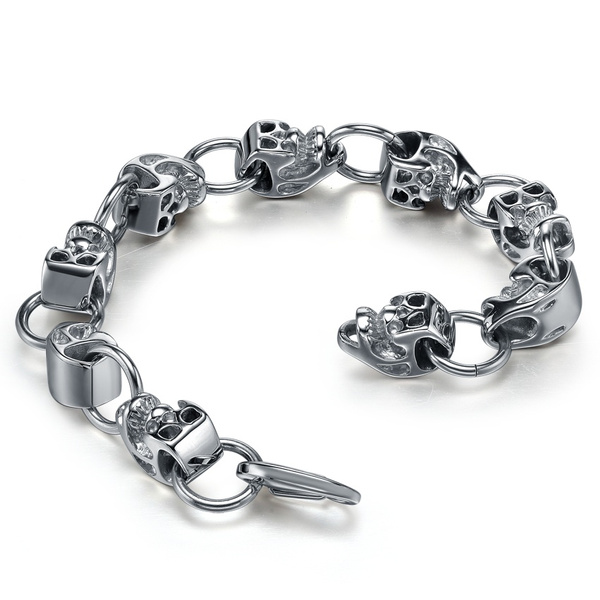 Epinki Bangle Bracelet for Stainless Steel Massive Cluster Skulls Biker Chain Chain Bracelets for Mens 