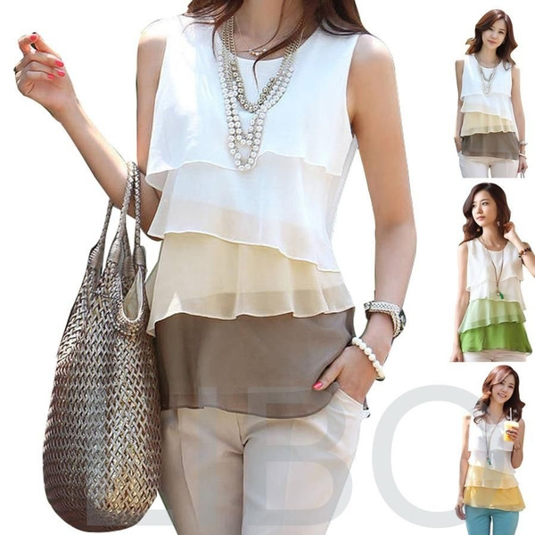 Women Chiffon shirts Lady Sleeveless Blouse Vest Pullover S-XXL | Wish