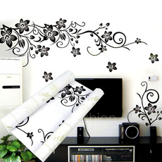Beautiful Black Flowers Removable Wall Stickers Charms Vinyl Wall Decals for Home Room Art Decor DIY 44(L) X 33.8(W)cm VVF