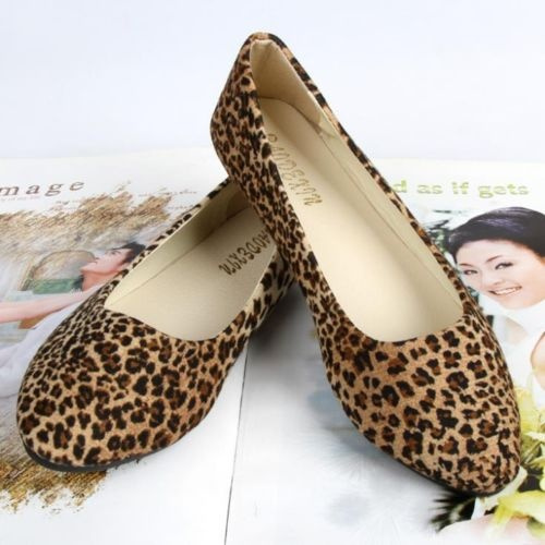 Womens leopard print hot sale flat shoes