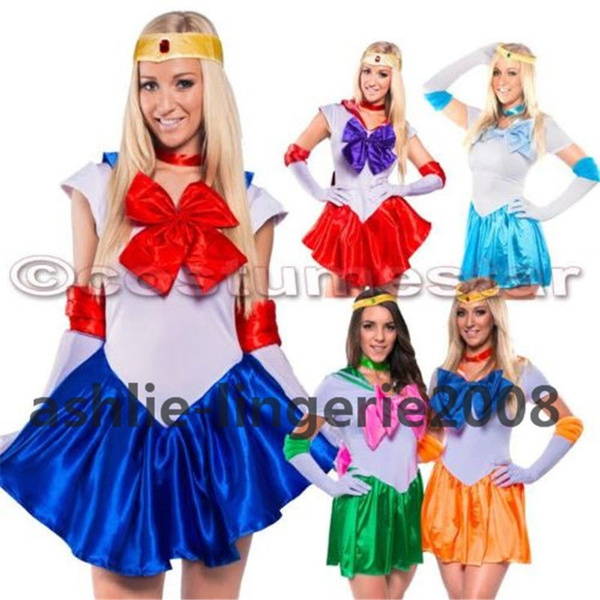 Sailor Moon Costume Cosplay Uniform Fancy Dress Up Fantasy Outfit & Gloves