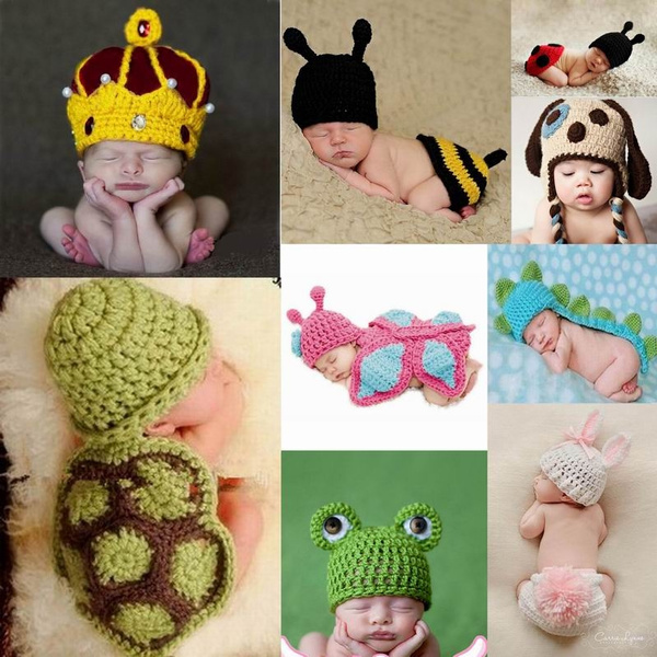 Handmade store knitted headdress baby photography props clothing set