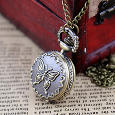 Wholesale jewelry Designer Jewelry Alloy Antique Number Butterfly Pocket Watch With Chain