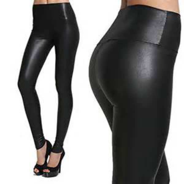Shiny Metallic High Waist Women Stretchy Leather Leggings S/M/L XL Plus ...