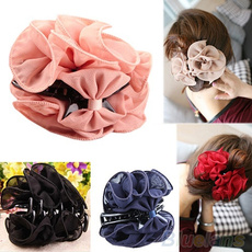 Korean Women's Beauty Chiffon Rose Flower Bow Jaw Clip Barrette Hair Claw