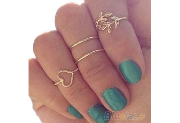 9PCS/Set Rings Urban Gold Plated Crystal Plain Above Knuckle Ring Band Midi Ring 