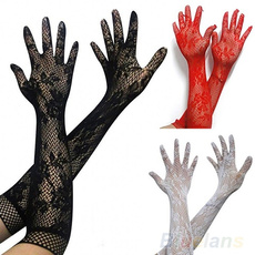 Women Sexy Stretch Lace Opear/Long Length Gloves - Black White Red