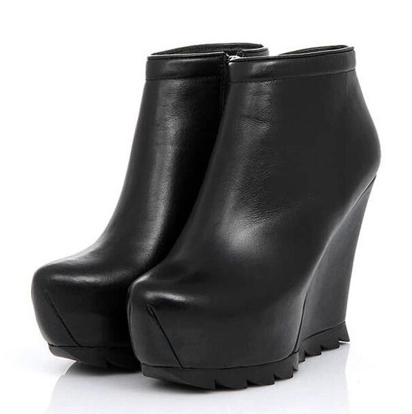 genuine leather wedge boots