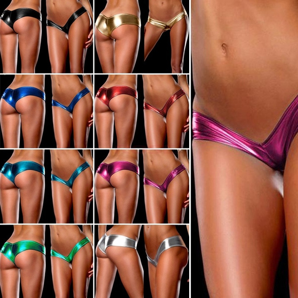 Women Sexy Metallic Lingerie G-String Micro Thong Underwear Pants Bikini  Briefs SV000428 One Size