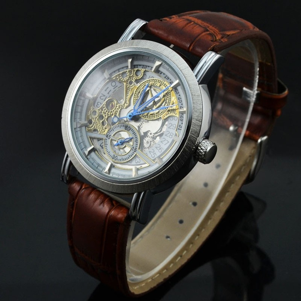 Hot Sell Goer Skeleton Automatic Mechanical Watch Men Women Date Mechanical Watch Small seconds Belt Wristwatch 374