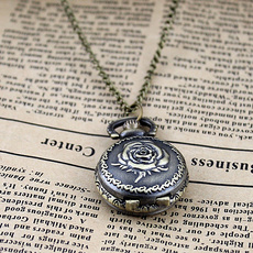 Classic lovely fashion jewelry vintage Rose pocket watch necklace