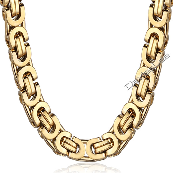 Davieslee Flat Byzantine Gold Plated Stainless Steel Mens Necklace ...