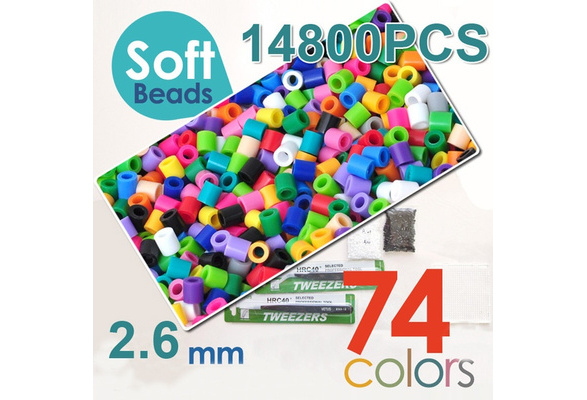 2.6mm mini soft hama beads 14800pcs 74 colors soft perler beads activity  soft fuse beads(1 template+5 iron papers+2 tweezers)