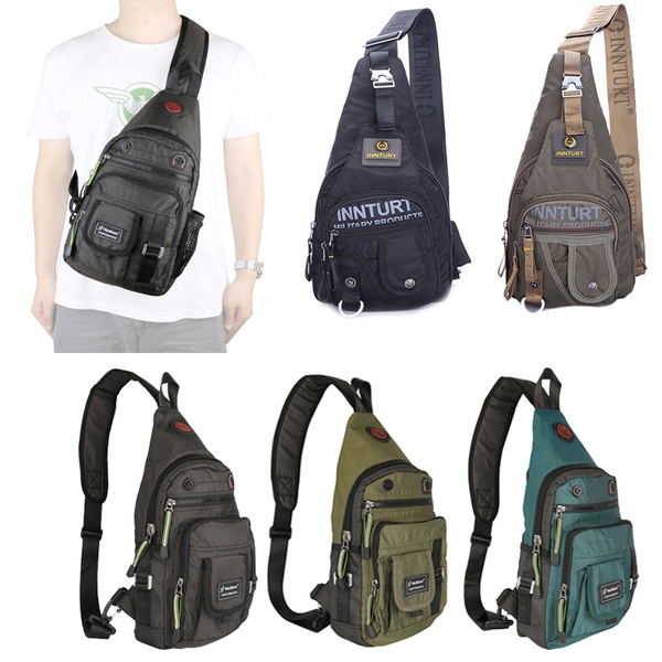 Men's Women's Nylon Multi-pockets Sling Chest Bag Backpack Hiking