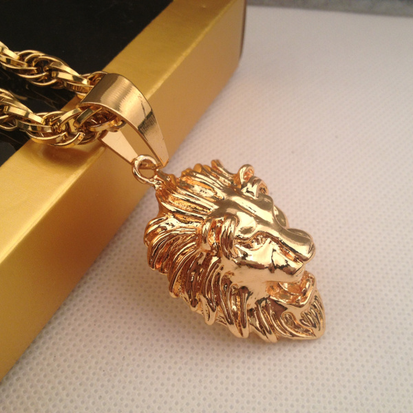 golden chain lion head pendant charm 