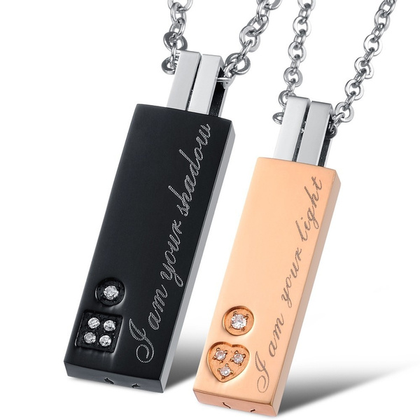 ANAZOZ Jewelry Stainless Steel Men,Womens 2 Pcs Couple Love Forever Rectangle Pendant Necklaces with Free Engraving Service 