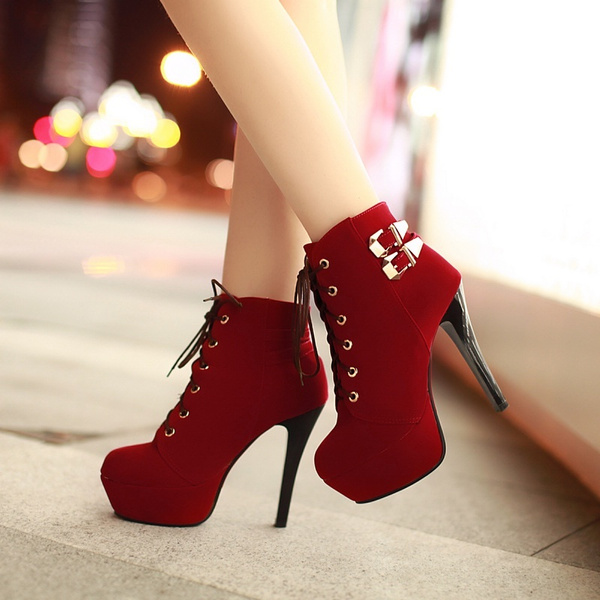 Heels Winter Boots Lace up Fashion 
