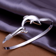  European Fashion Jewelry Solid Silver Dolphin Clasp Bangle Bracelet