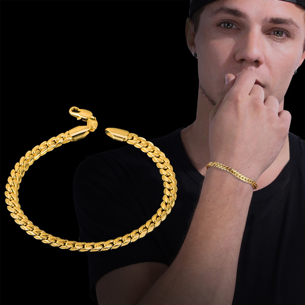 Men's 18K Yellow Solid Gold Filled 8mm Curb Cuban Link Chain Bracelet  Jewellery | eBay