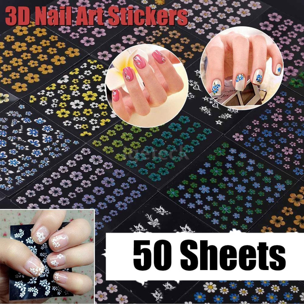 50 Sheet 3D Mix Color Floral Design Nail Art Decals Fashion Accessories