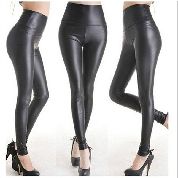 Women Leather Leggings High Waist Pants Stretchy faux Leather Leggings |  Wish