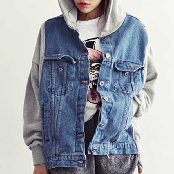 Women's denim jackets with cheap hood