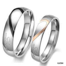 Couple Rings, Steel, Engagement Wedding Ring Set, Love