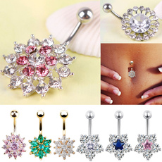 Rhinestone Sunflower Crystal Navel Belly Button Barbell Ring Body Piercing