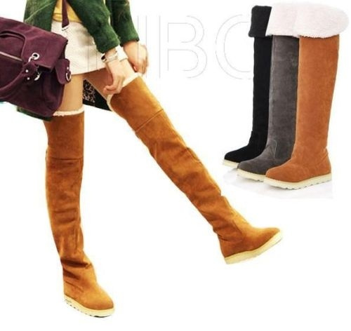 thigh high winter boots flat