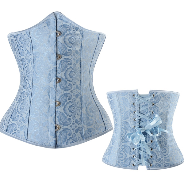 Light Blue Underbust Corset with Exotic Jacquard Pattern