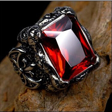 European fashion men's retro style big gemstone rings elegant ruby ...
