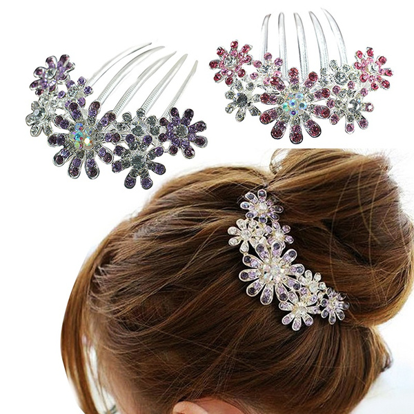 Womens Hair Accessories Crystal Rhinestone Petal Tuck Comb Flower Hair Pin  Hair Clip | Wish