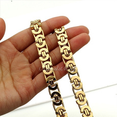 Trendsmax Mens Stainless Steel Necklace Flat Byzantine Chain Gold Tone 18-36inches 11mm