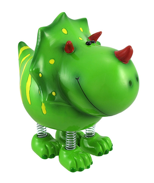 Smiling Green Triceratops Dinosaur with Spring Legs Childrens Coin Bank ...