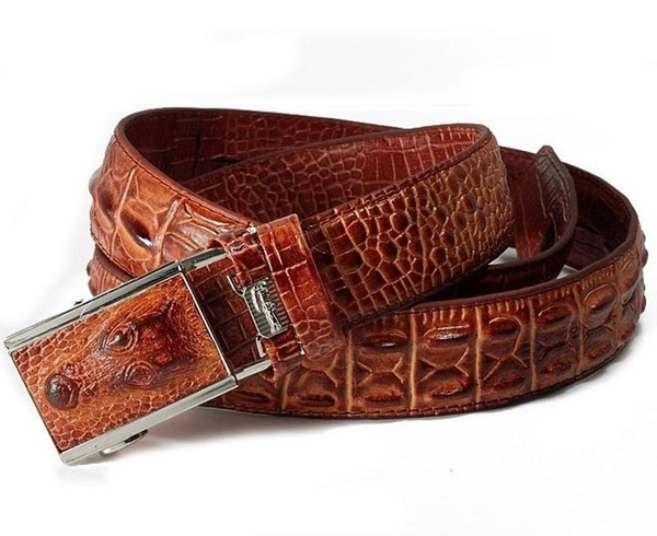 VTG 90's leather belt 2 tone Black & Brown Alligator look embossed, Hatties Vintage Clothing