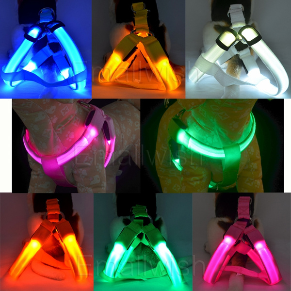 Pet Dog Cat LED Harness Training Safety Light Glow Harnesses Leash for