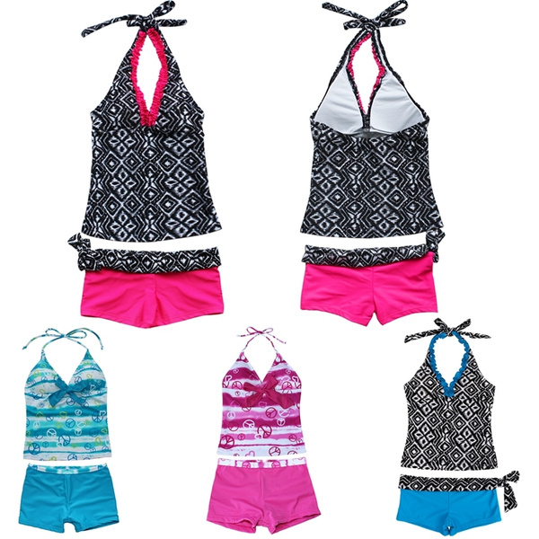 YIA YIN 50+ UPF Protection Swimsuits for Girls Two Pieces Halter ...