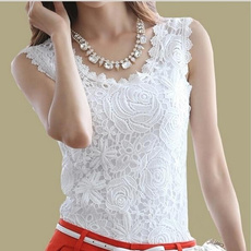 Plus Size XXXL 2016 Summer Women Lace Blouse Casual Blusas Femininas Vintage Sleeveless White Renda Crochet Shirts Top