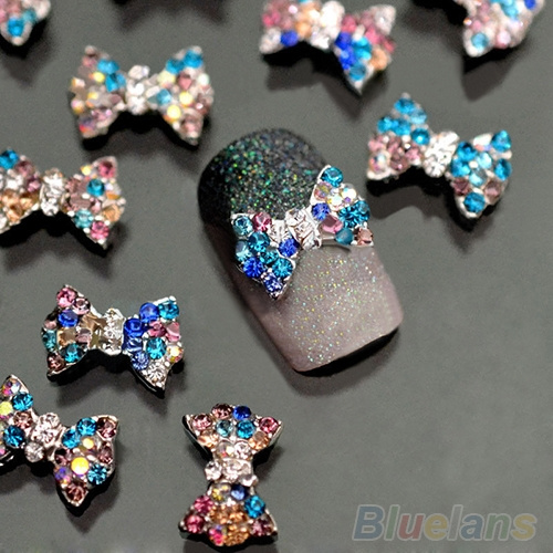 10pcs 3D Nail Art Decoration Colorful Bow Alloy Jewelry Glitter ...