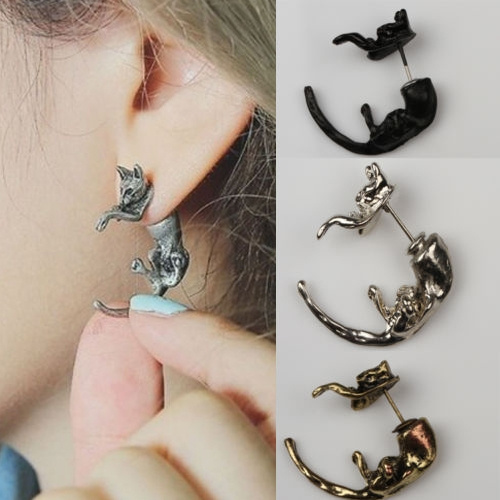 Silver Long Tailed Cat Earrings
