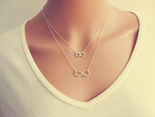 Women Pendant double 8 SHAPE Chain Infinity Choker Chunky Statement Bib ...
