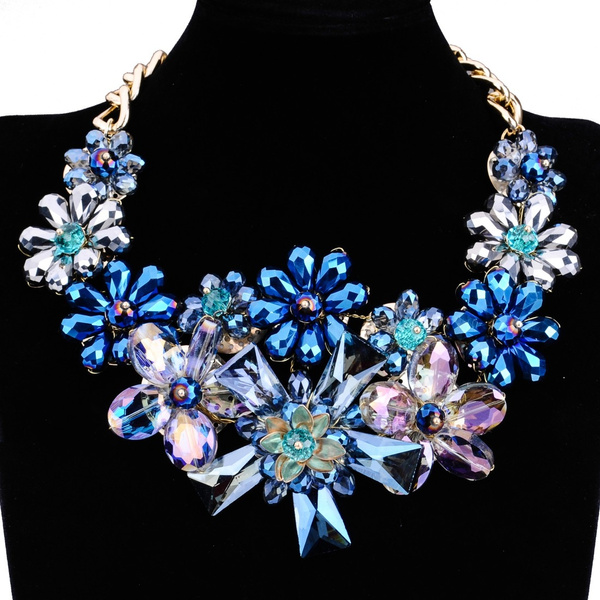 Fashion Chunky Necklace Luxury Crystal Bib Choker Statement Necklace for Women 