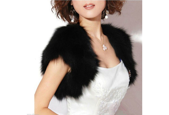 black faux fur shrug wedding