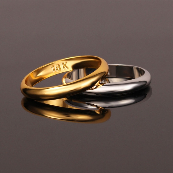 18K Stamp Real Gold Plated 3MM Simple Circle Band Rings MGC Wish